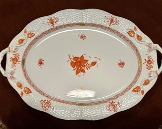 Item 20:  Herend "Rust Chinese Bouquet"  Oval Platter with Handles- 19.5": $275