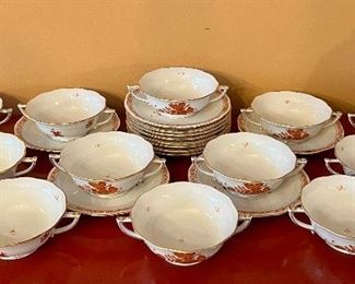 Item 28:  Herend "Rust Chinese Bouquet" 12 soup cups & underplates:  $995