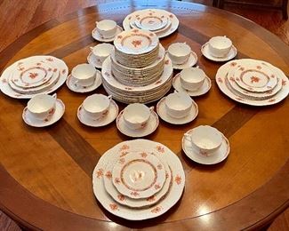 Item 27:  Herend "Rust Chinese Bouquet" Dinner Set:  $2200                                                                                                             12 dinner plates, 12 salad plates, 12 bread & butter plates, 12 soup cups & 12 underplates 