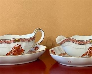 Item 30:  (2) Herend "Rust Chinese Bouquet" Gravy Boats with Underplate: $ 145/Each