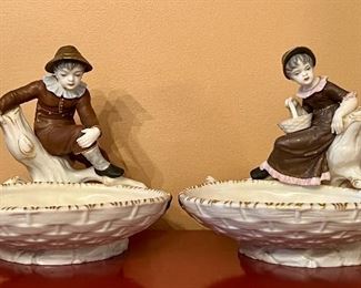 Item 42:  (2) Royal Worcester (Late 19th C.) Boy & Girl Candy Dishes - 6.5":  $375/Pair