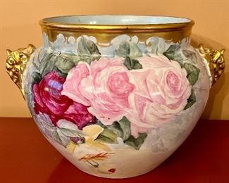 Item 43:  Hand Painted J.P. (France) Limoges Bowl with Elephant Handles - 9" x 9":  $150