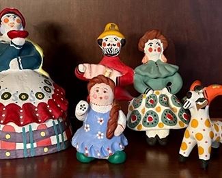 Item 105:  (5) Handmade Russian Clay Dolls & Dog: $48 for set