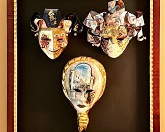 Item 161:  3 Framed Venetian 3-D Masks - 30.25"l x 2.5"w x 33"h:  $375