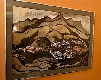 Item 177:  Ecuador Landscape Lithograph Signed Oswaldo Guayasamín- 26.25" x 19.75": $225