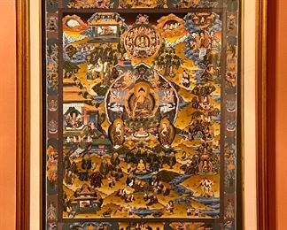 Item 147:  "The Life of Buddha" Framed & Signed Thangha - 18.5" x 22":  $345
