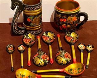Item 187:  Hand Painted Russian Spoons & Mugs: $38