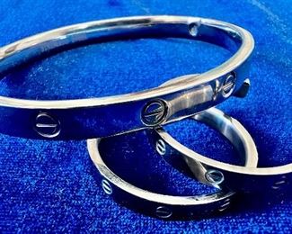 Stainless Steel "Love" Bangle Bracelet and Matching Earrings