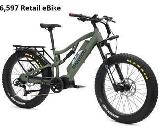 BAKCOU Storm G2 Fat Tire eBike, Army Green
Manufacturer's Product video: https://youtu.be/IPDpnO-yPw4
Wow!  This amazing Bakcou Storm G2 Matte Army Green 19.2ah 17” eBike is up for auction with no reserve!  $6,597 retail BAKCOU (Back Country) high performance eBike from a great manufacturer.  Featuring Torque Sensing Smart Motor - The "Diesel Engine" of eBike Motors. This unit is pre-owned (approx 160 miles).  Fully functional and excellent overall condition.  Display screen works as intended but does have cracks in the glass ($170 quote to replace from manufacturer).  Amazing opportunity to get a great hunting, beach, offroad, or neighborhood cruising eBike.  Includes key, upgraded 19.2ah battery, charger, owner's manual.  One of the front fenders (lower) is missing (removed from stock photo to reflect that).  We have noticed some riders online opting to remove that part anyway to avoid rubbing. 
This lot is for local pickup at our Houston location only.  This fully functioning eBike 