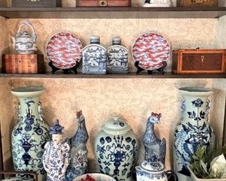 Celadon blue & white Chinese porcelains, antique box collection