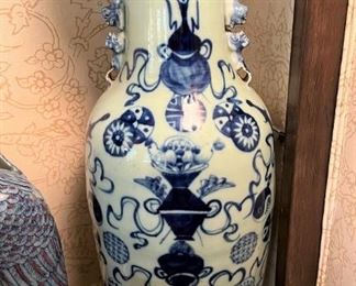 Pair of Celadon blue & white vases