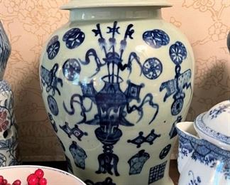 Chinese celadon blue & white ginger jar