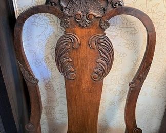 Pair of carved English “Shell” side chairs
