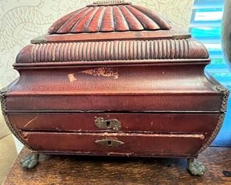Antique fitted leather sewing box