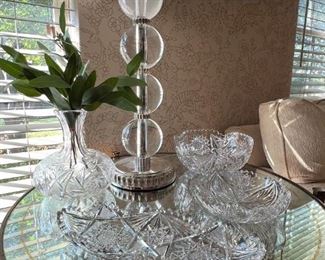 Cut glass; Ralph Lauren glass ball stacking lamp