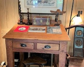 Antique pine schoolmaster’s desk