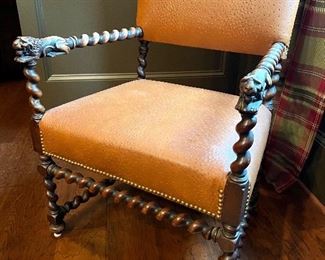 Antique Barley Twist Chair with Leather Seat 