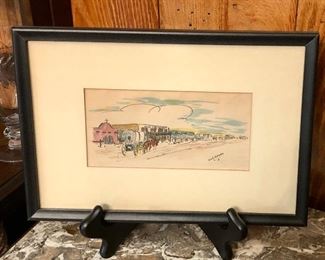Framed watercolor by named Texas artist BUD BREEN. 