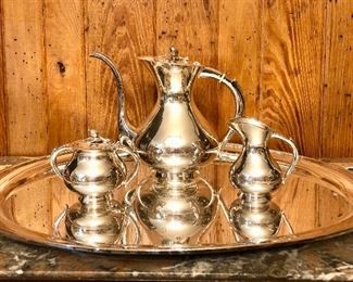 Antique sterling silver tea set by German silversmith  EMIL HERMANN,  Waldstetten, Germany circa 1920