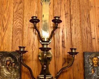 One of two MID CENTURY modern BRASS sconce pieces.