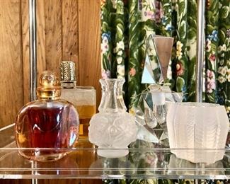 LALIQUE, Czechoslovakian glass, Multi faceted crystal prism perfume, designer perfumes.