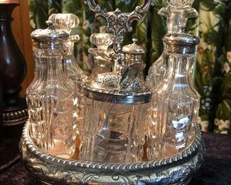 Antique 8-Piece VICTORIAN sterling silver cruet set. 