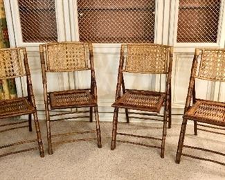 Set of four vintage BAMBOO and rattan folding chairs. Like new!