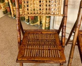 Set of four vintage bamboo and rattan folding chairs. Like new!