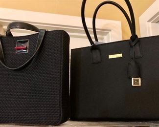 Leather JOY INMAN handbag (as if never used). Vintage Kate Spade New York black woven bag, plaid interior, leather handles with red toggle. Dust bag included