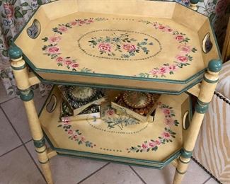 Two tier rose painted serving cart. Both trays are removable.