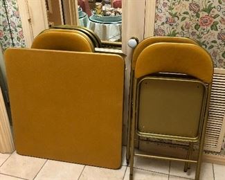Mid century modern/Eames era, MECOLINE gold upholstered card table and 4 chairs. In superb condition.