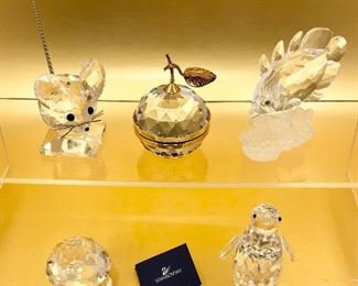 Lovely selection of vintage Sarausky crystals; Large mouse, large turtle, butterfly on coral reef, penguin, crystal Apple photo frame paperwhite.