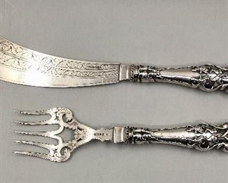 Antique Victorian Sterling Fish Set. Fully hallmarked on blade/tines and handles. Circa 1880. 