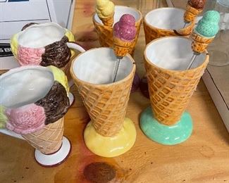 Set of Ice cream bowls with spoons.