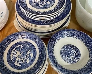 Blue and white dishes.