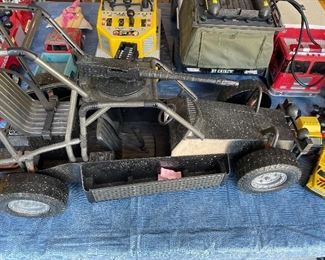 Toy cars and trucks.