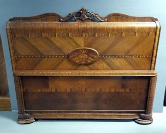 Antique Waterfall Style Full Sized Bed Including Headboard, 44" X 56", Footboard 21.5" X 56", And Sideboards, One Leg Has Minor Damage