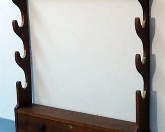 Four Gun Wooden Wall Mounted Gun Rack With Drawer, 30.5" X 26" X5.5"