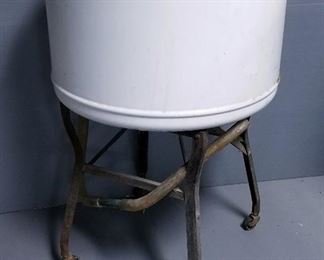 Vintage Enamel Steel Washing Machine Basin On Wheels, 33.5" X 21" Diameter