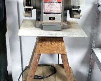 Sears Craftsman 1/3 HP Bench Grinder, With Attached Light, Model 397.19391, On Wood Stand, Powers On