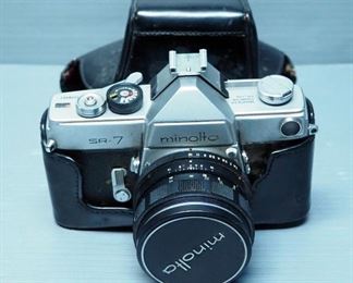 Minolta SR7 With 58mm Lens, Minolta Celtic 35mm Lens, In Original Box, Kodak Retina IIIc Camera, In Leather Case, Tilt-A-Mite Heiland Flash, And More