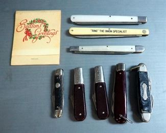 Vintage Sabre 77 Japan 9" Melon Tester Folding Knife, Qty 2, Vintage German Advertising Melon Tester, Pocket Knives, Qty 2, And More