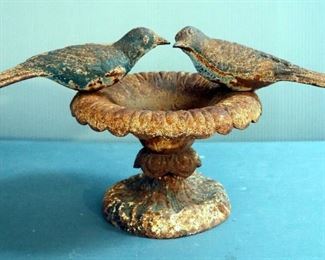 Cast Metal Bird Bath With Birds, 8.5" Tall x 15" Wide
