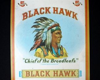 Black Hawk Chief Of The Broadleaf's Tobacco Pressed Metal Sign, 14.5" x 12"