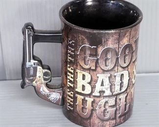 Pottery And Ceramic Assortment, Including Stoneware Pitcher, Stone Mortar And Pestle, Clint Eastwood Mug, Alster Pavilion Stein, And More, Total Qty 7