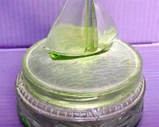 Galileo Thermometer, 14" Tall, Vaseline Lidded Candy Dish With Sailboat On Lid, 9.5" Tall Vase, Insulator, And More, Total Qty 7