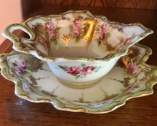 Antique China gravy boat and saucer