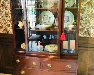 Mahogany federal style bevel glass China cabinet Essex mahogany beveled glass break front cabinet purchased from The Hand Trading Co Pelham Ga which was Mrs Friedman’s home town.