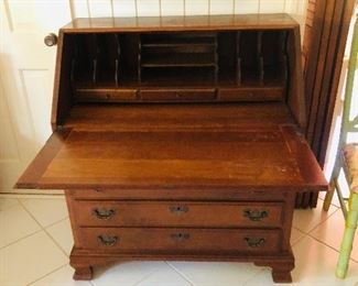 Vintage Slant Top Desk/secretary, Block Front Chippendale Mahogany Desk by Maddox