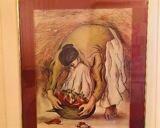 Signed RC Gorman (1932-2005) Woman with Chili Peppers 1976